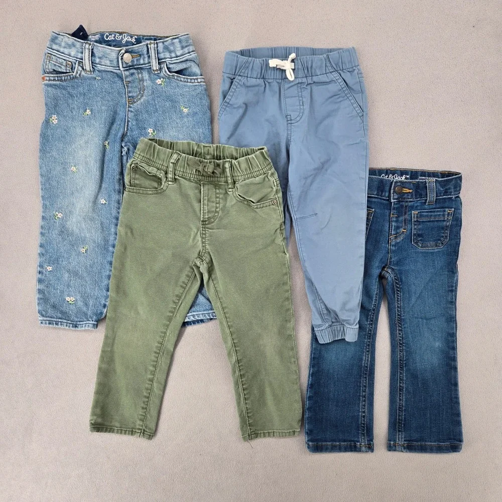 Toddler Girls Pants Lot Size 3T Cat & Jack GAP Denim Jeans Joggers 4 Piece
